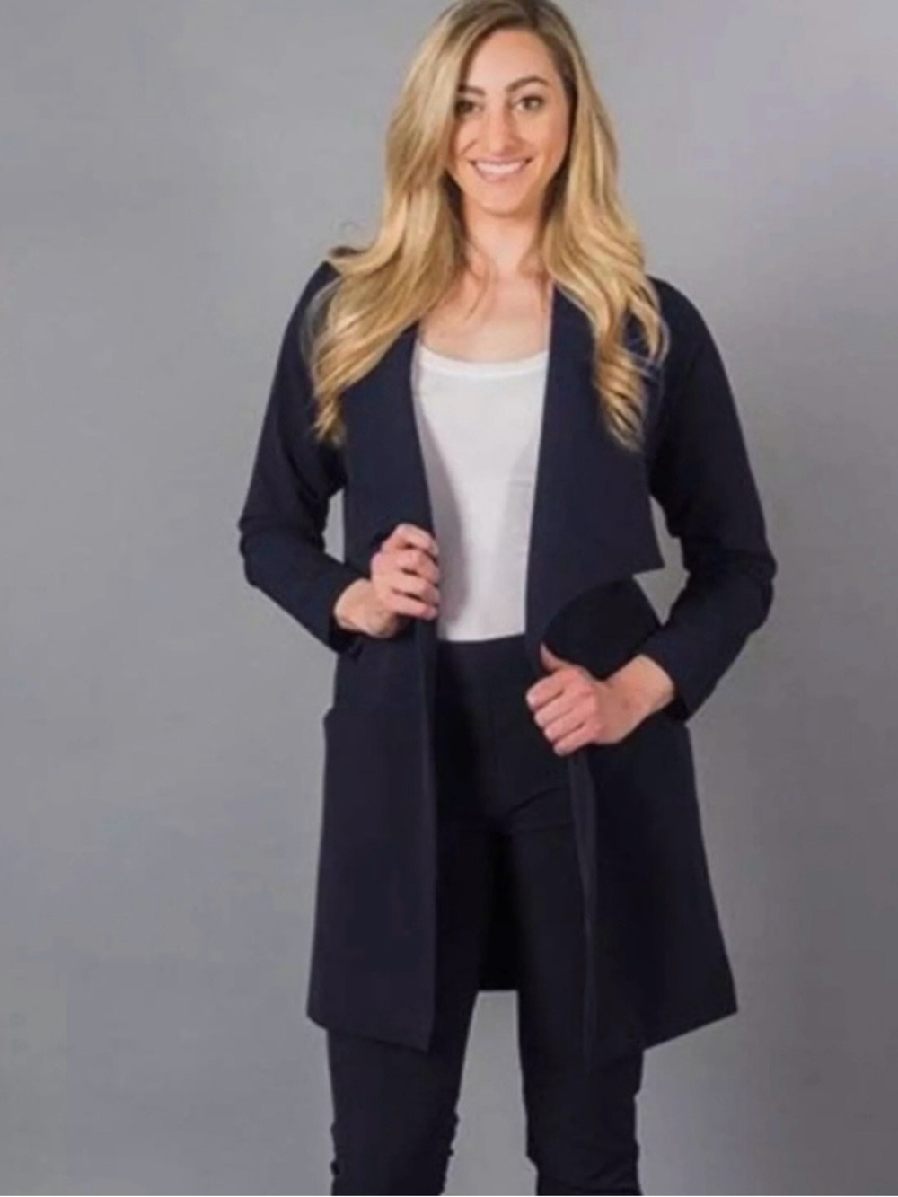 Betabrand Travel Long Blazer Jacket Black Wrinkle-Resistant Size Medium
